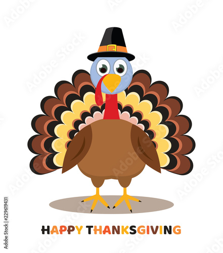 vector card for thanksgiving day with cartoon turkey