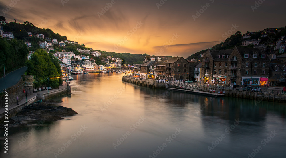 View into Looe Harbour at Sunset