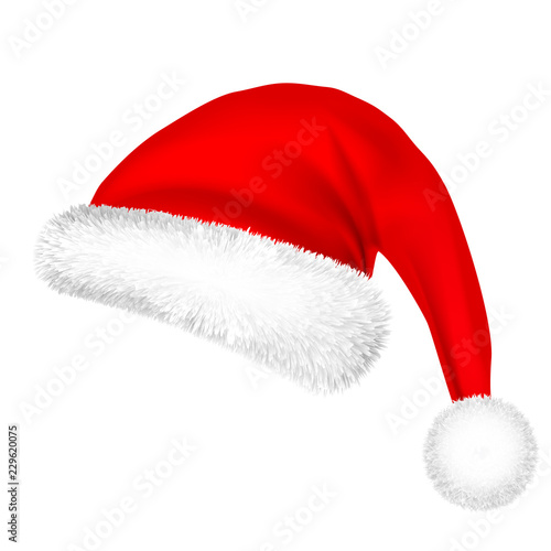 Christmas Santa Claus Hat With Fur. New Year. Winter Cap. Vector illustration.