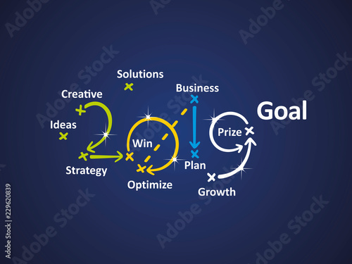 Goal 2019 word cloud blue background vector