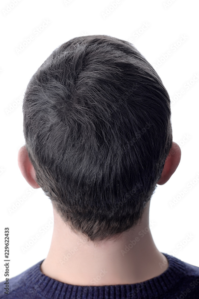 Men's hair after using cosmetic powder for hair thickening. White isolate. Men's hair after using cosmetic powder for hair thickening. White isolate.