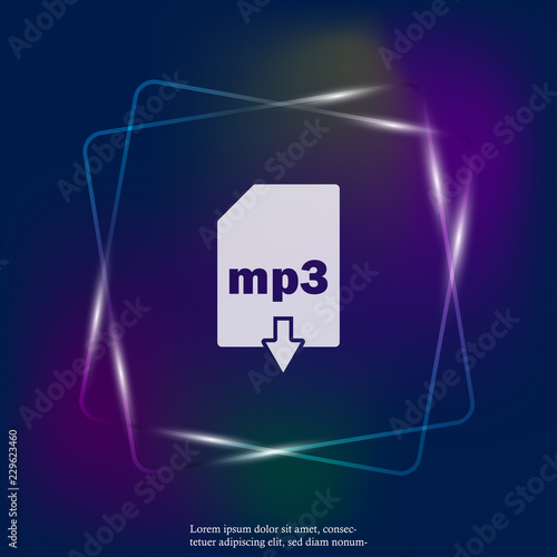 mp3 download neon light icon. Mp3 button. Layers grouped for easy editing illustration. For your design.