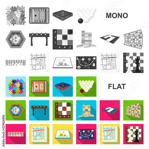 Board game flat icons in set collection for design. Game and entertainment vector symbol stock web illustration.