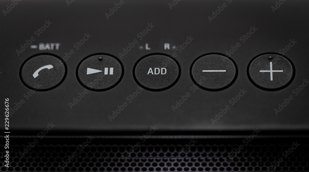 Black Bluetooth speaker with lights on isolated in white background Black Bluetooth speaker with lights on isolated in white background