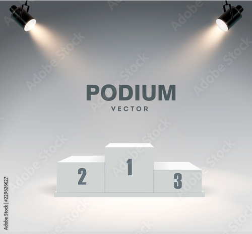 Round podium illuminated by searchlights. Stock vector illustration. photo