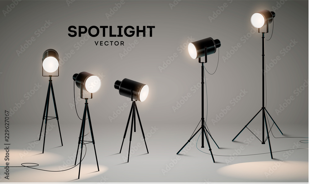 Set of vector scenic spotlights on a gray background.