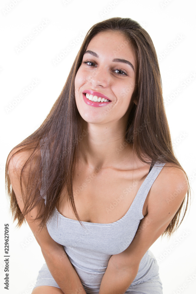 positive girl emotion for young woman in slim dress happy and smile positive girl emotion for young woman in slim dress happy and smile