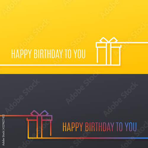 Wall Mural Birthday linear banner. Happy birthday gift box vector background