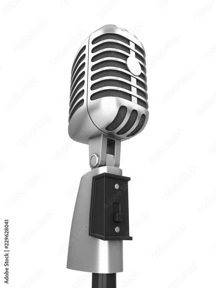 Fototapeta premium 3D Rendering vintage studio microphone isolated on white background