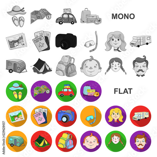 Family holiday flat icons in set collection for design. Recreation and equipment. vector symbol stock web illustration.