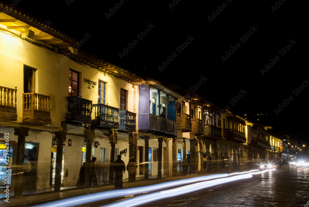 Night view from Plaza de Armas in Cuzco.