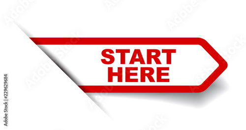 red vector banner start here