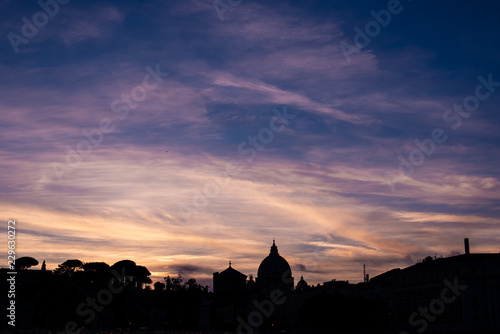 Rome skyline and the colorful sky on the sunset