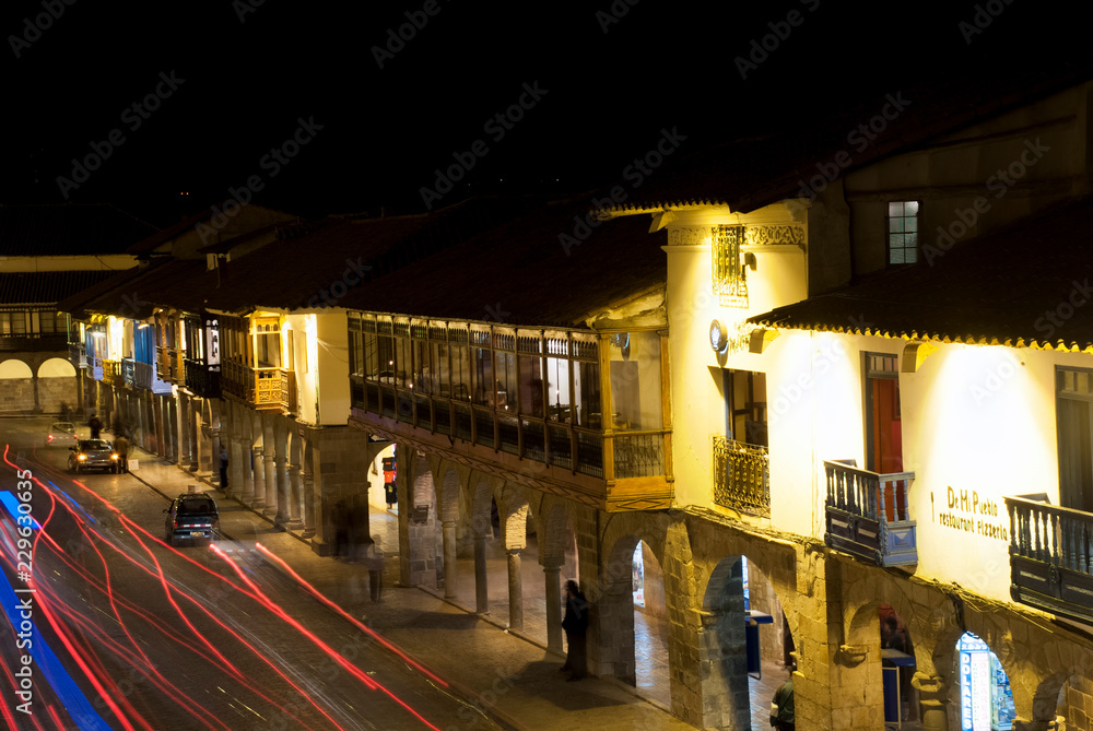 Night view from Plaza de Armas in Cuzco.