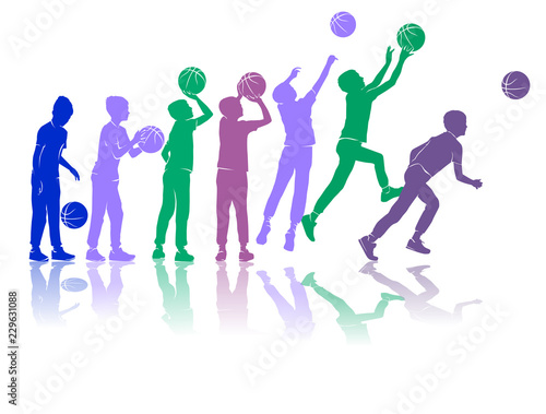 Basketball vector silhouettes dynamic colored