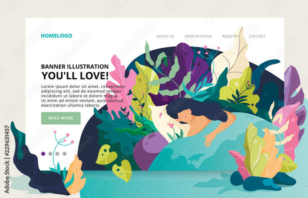 Fototapeta premium Modern site banner nature theme. Fantasy modern design. Fantasy leaves background template. Dreaming fantasy illustration. 