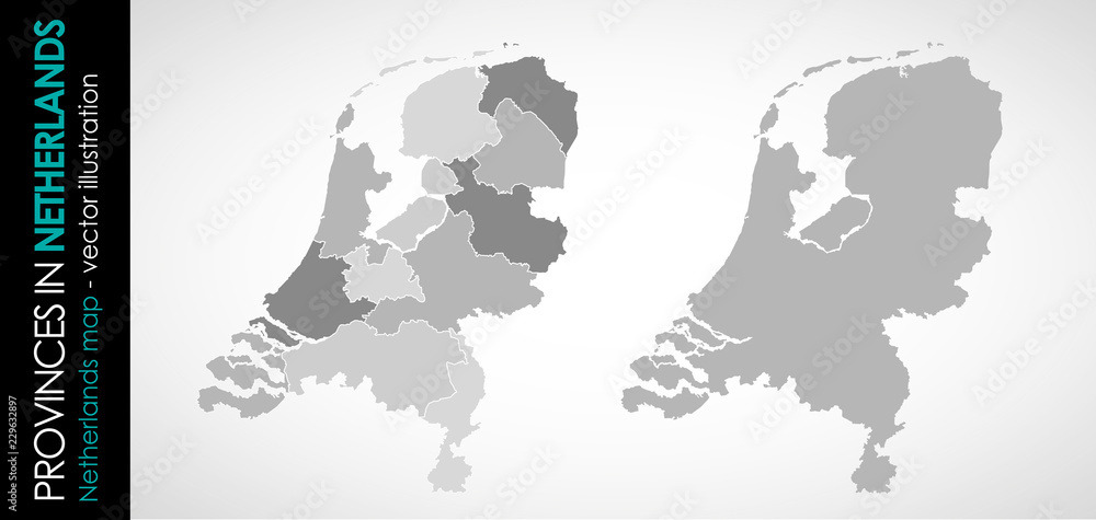 Vector map of Netherlands province gray monohromatic 