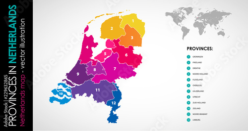 Vector map of Netherlands province beautiful colours photo
