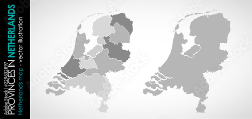 Vector map of Netherlands province gray monohromatic 