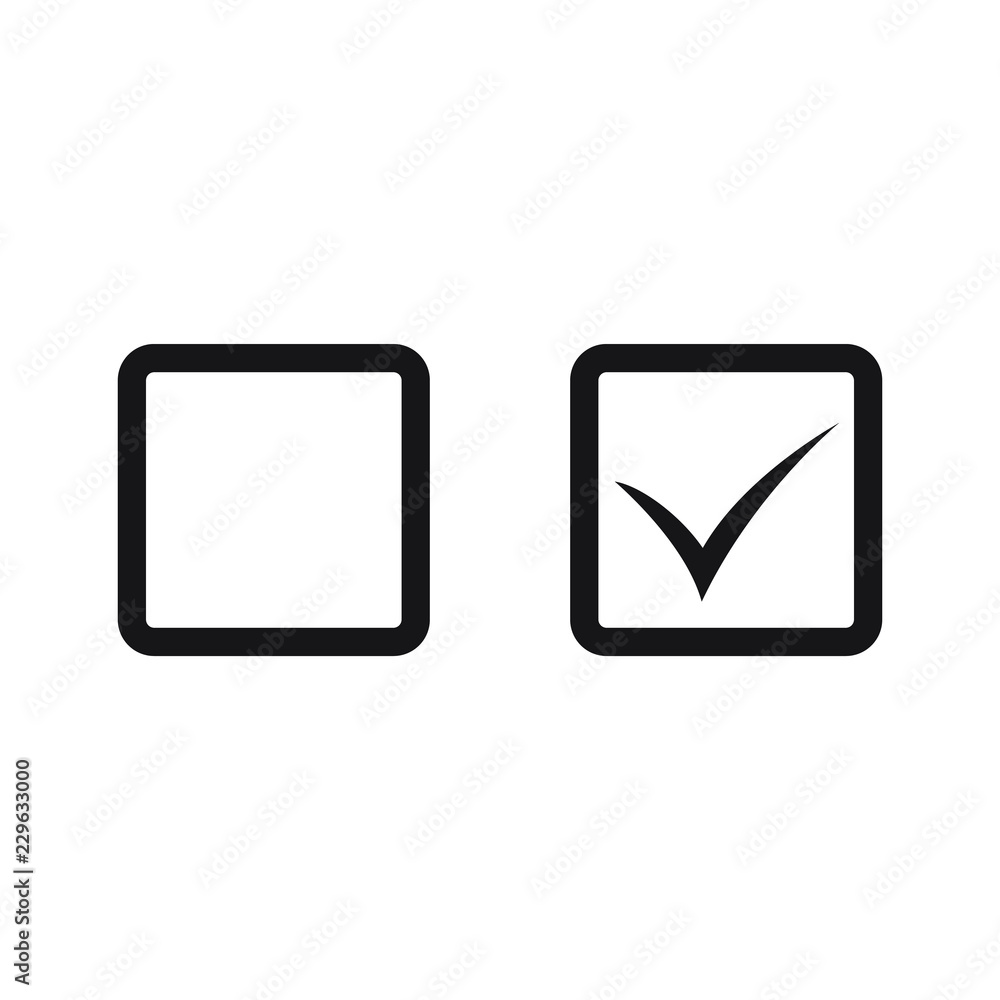 Checkbox set with blank and checked checkbox vector icon. Checkbox set with blank and checked checkbox vector icon.
