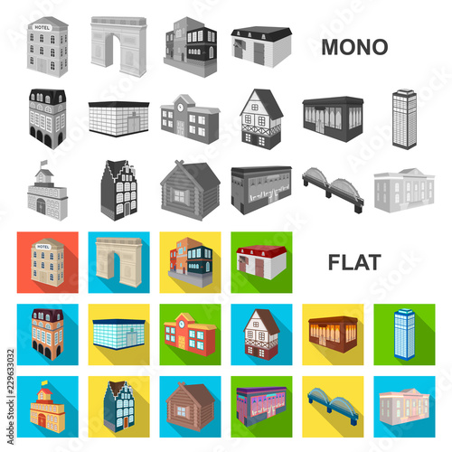 Building and architecture flat icons in set collection for design.The building and dwelling vector isometric symbol stock web illustration.
