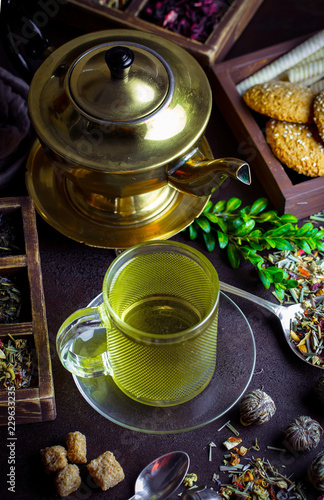 Tea in a cup on an old background
