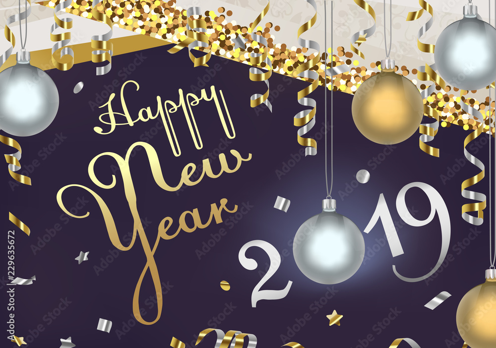 New year 2019 greeting corporate cards in vector. Banner celebration.