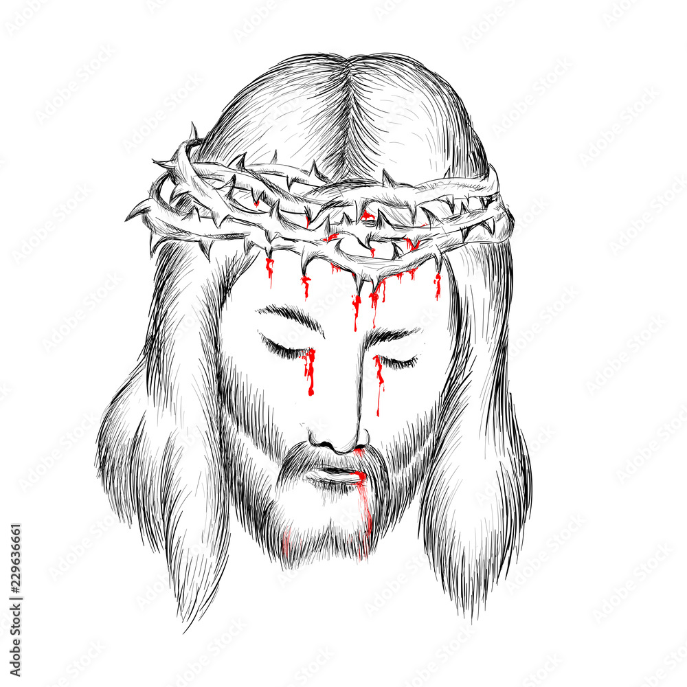 The Vector logo Jesus Christ for T-shirt design or outwear. Jesus Christ  style background. A layer with a blood is separate Stock Vector | Adobe  Stock