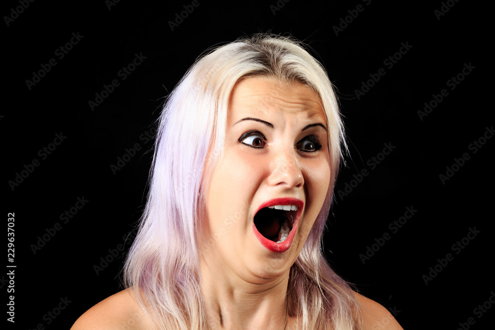 scared female face expression, screaming girl scared female face expression, screaming girl