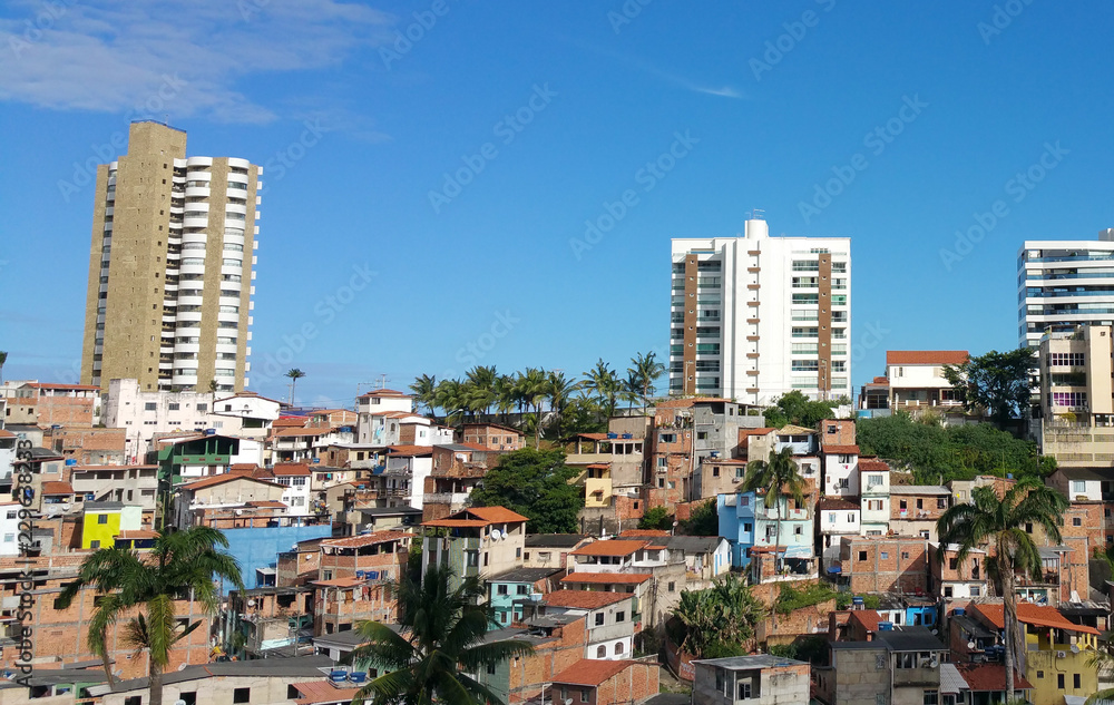 Urban social contrast - Buildings and favela Urban social contrast - Buildings and favela