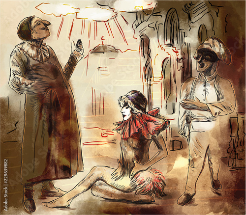 Commedia dell' arte - An hand painted vector illustration.