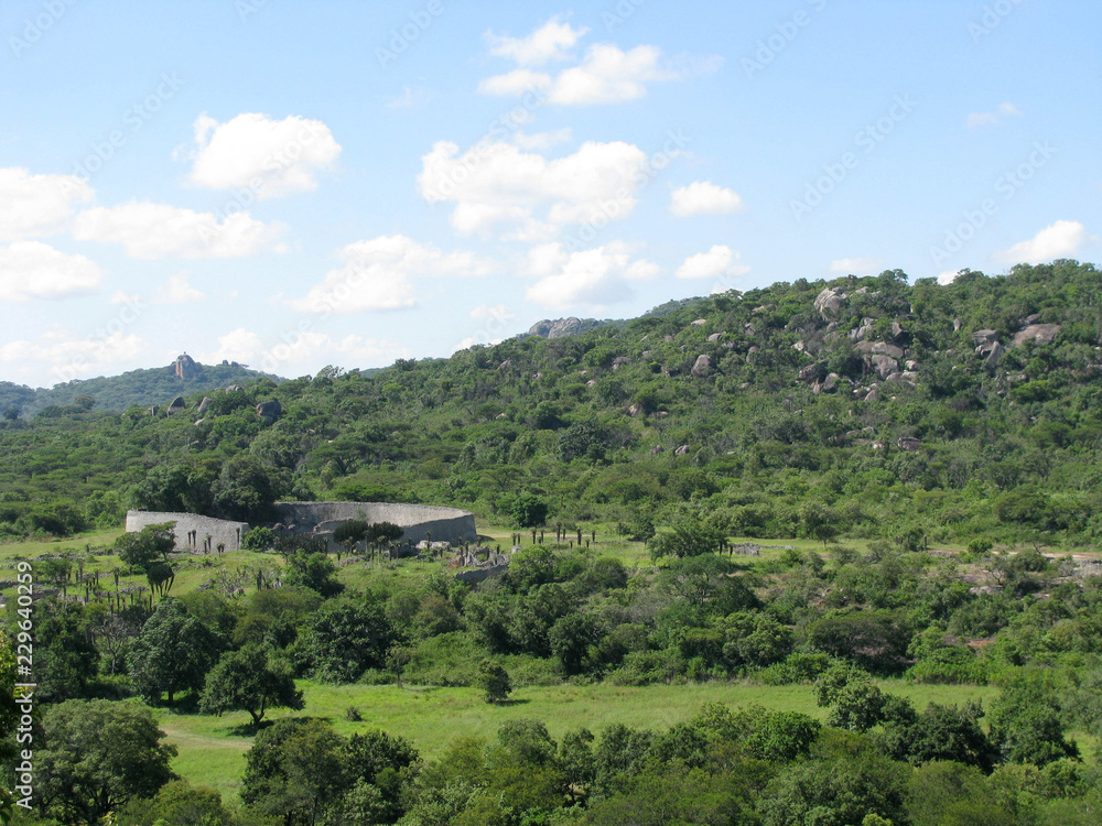 Overview of the Great Enclosure at the UNESCO World Heritage Site of Great Zimbabwe, an ancient city near Masvingo, Zimbabwe, and the capital of the Kingdom of Zimbabwe during the Late Iron Age. 