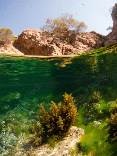 foto acuatica en la superficie con rocas en la costa brava