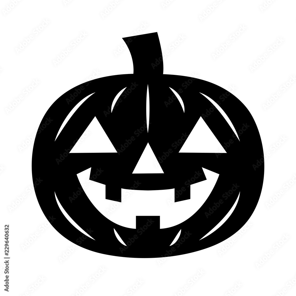 Simple, flat Jack-o'-lantern icon. Black silhouette. Isolated on white  Stock Vector | Adobe Stock