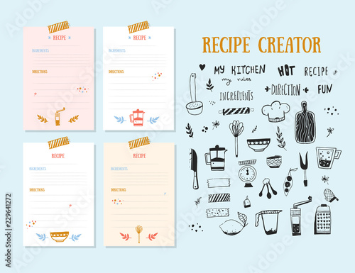Modern Recipe card template set for cookbook. Menu Creator Vector Illustration photo