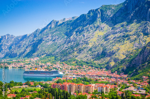 Panoramic view on Kotor bay and old town Kotor  Montenegro.
