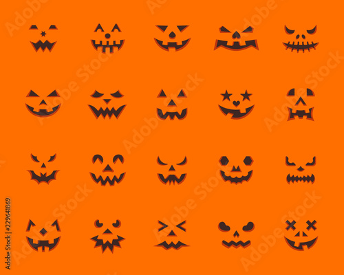 Pumpkin Face simple flat color icons vector set
