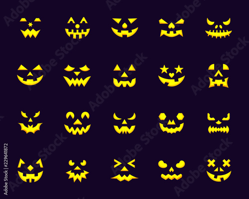 Pumpkin Face simple flat color icons vector set