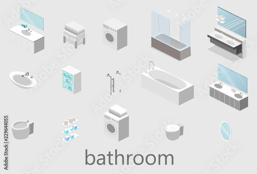 flat 3D isolated vector cutaway interior of bathroom