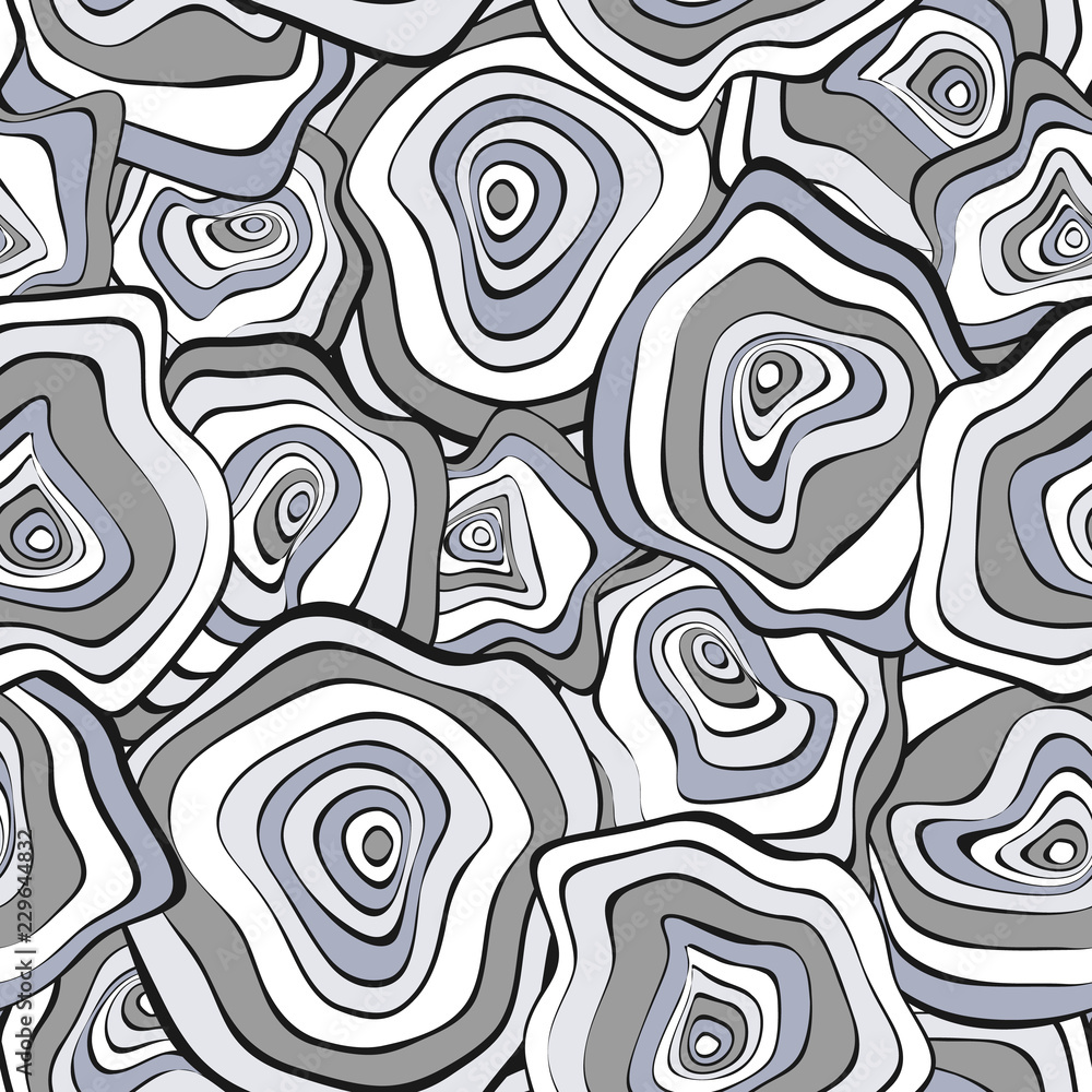 Obraz premium Vector Distorted Rounds. Abstract Seamless Pattern in Hipster Style. Hand Drawn Background with Wavy Circles. Psychedelic Flowing Abstraction. Seamless Wave Pattern for Fabric, Textile, Paper, Cloth.