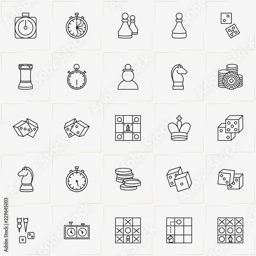 Chess & Backgammon line icon set with chess pawn, chess watch  and chess rook
