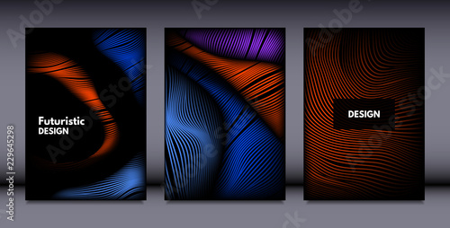 Movement. Abstract Backgrounds. Trendy Wave Lines with Gradient n Futuristic Style. Volume Effect. Distortion of 3d Shapes. Cover Templates Set with Movement for Presentation, Poster, Brochure. EPS. © ingara