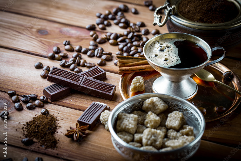 Black coffee on old background Black coffee on old background