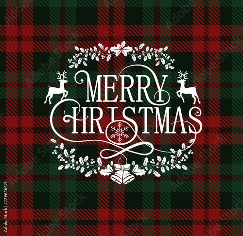 Merry Christmas card with scottish checkered pattern.