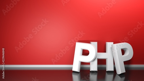 PHP white 3D write at red wall - 3D rendering