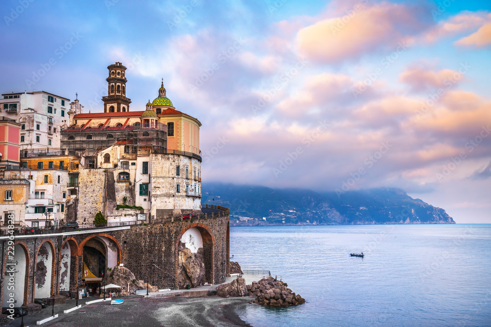 Atrani town in Amalfi coast, panoramic view. Italy