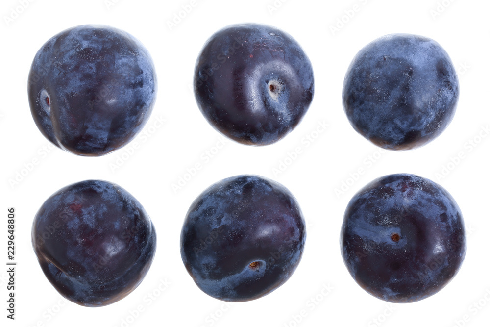plums isolated on a white background. Top view. Flat lay pattern. Set or collection plums isolated on a white background. Top view. Flat lay pattern. Set or collection