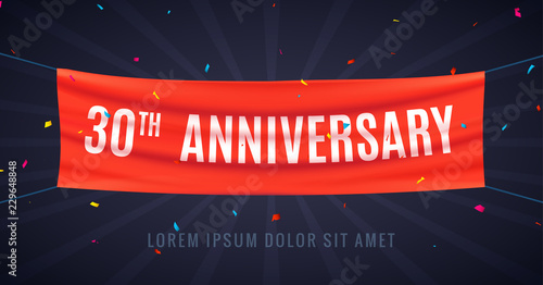 30 years anniversary design celebration. Red flag anniversary bithday decoration party event 30th