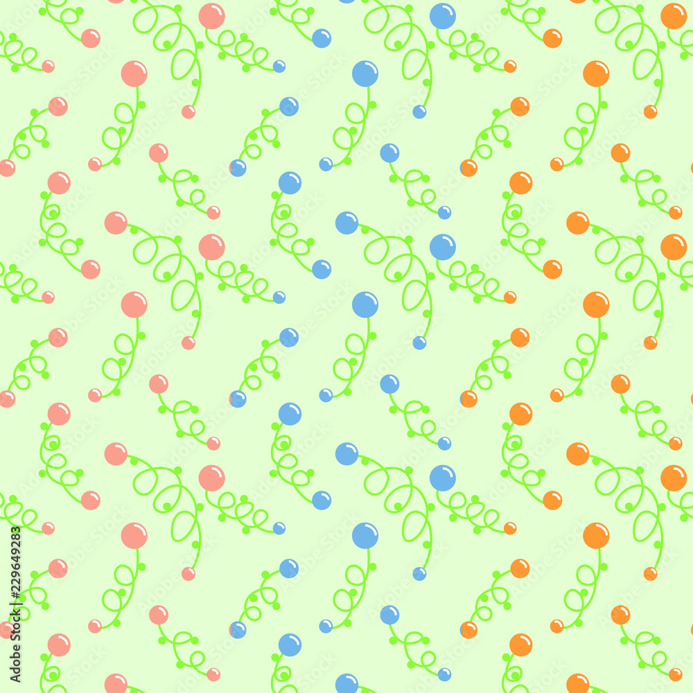 Hand drawn colorful seamless pattern. Bright hand drawn multicolor pattern with berries and leaves on a light green background. For textile, prints, wallpaper etc. Available in EPS format. Hand drawn colorful seamless pattern. Bright hand drawn multicolor pattern with berries and leaves on a light green background. For textile, prints, wallpaper etc. Available in EPS format.