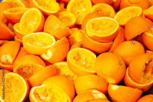 Close up of orange peel after squeezed the juice.